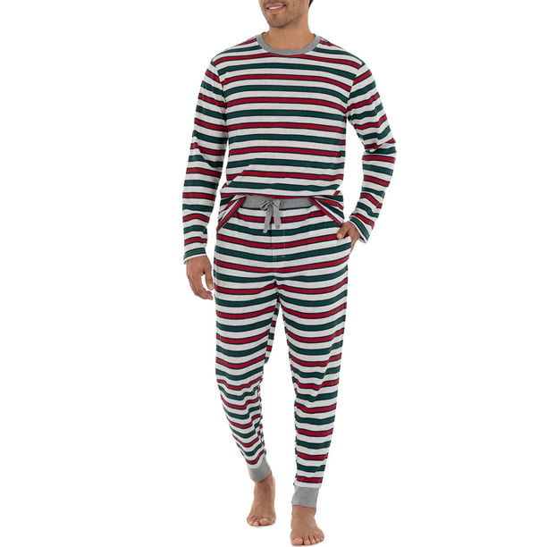 U-WARDROBE Mens Long Sleeve Sleep Top and Bottom Sleepwear Holiday Pajama Set 